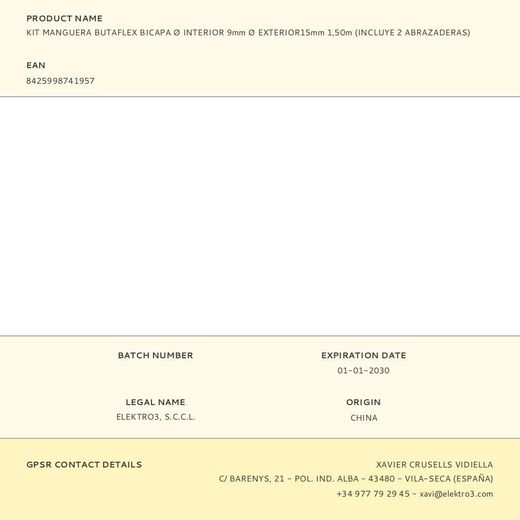 Kit Manguera Butaflex Bicapa Ø Interior 9Mm Ø Exterior15Mm 1,50M (Incluye 2 Abrazaderas)