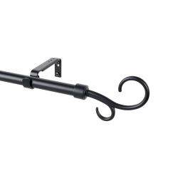 Kit Barra Cortina Báculo Negro Extensible De 160 - 300 Cm
