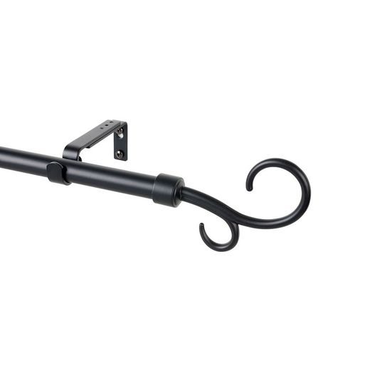Kit Barra Cortina Báculo Negro Extensible De 160 - 300 Cm