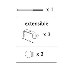 Kit Barra Cortina Báculo Negro Extensible De 160 - 300 Cm