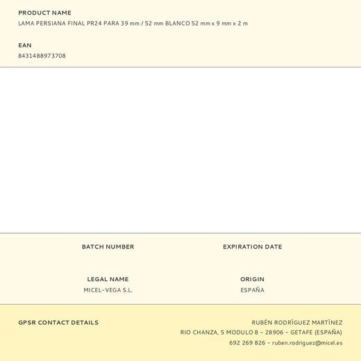 Lama Persiana Final Pr24 Para 39 Mm / 52 Mm Blanco 52 Mm X 9 Mm X 2 M