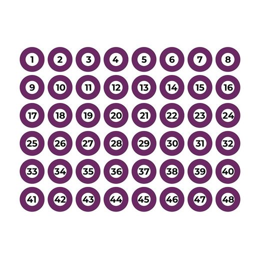 Lámina Adhesiva A4 Numerada 1-48 Morado Edm