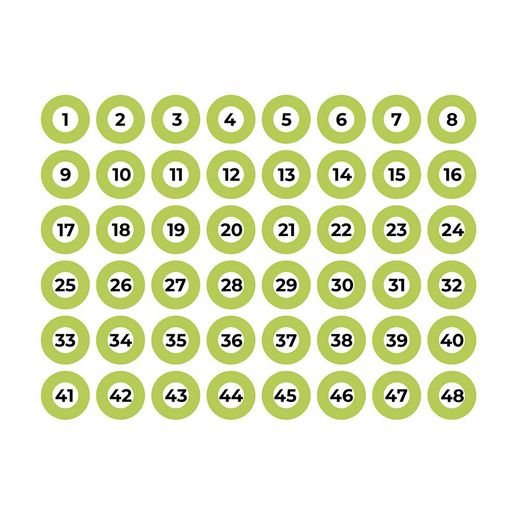 Lámina Adhesiva A4 Numerada 1-48 Verde Edm