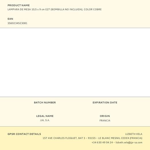 Lampara De Mesa 10,5 X 9 Cm E27 (Bombilla No Incluida), Color Cobre