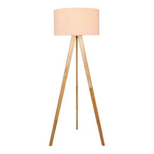 Lámpara De Pie E27 Madera, Hierro Y Tela  Ø50 X 28 Cm