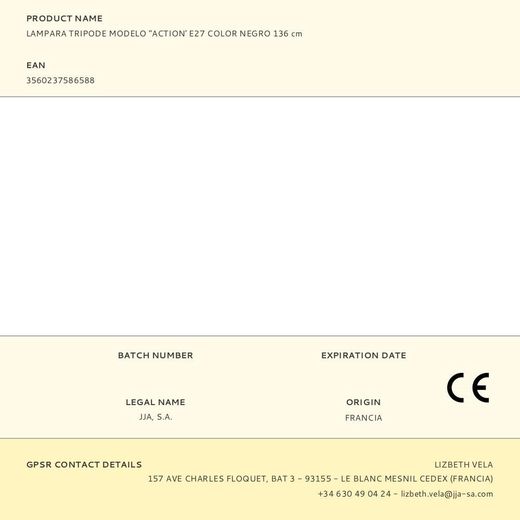 Lámpara De Pie Trípode, Modelo Bil, E27 (Bombilla No Incluida), Color Negro, Ø62 X 136 Cm