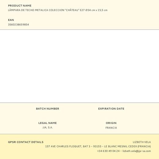 Lámpara De Techo Metalica Coleccion "Cháteau" E27 Ø34 Cm X 15,5 Cm