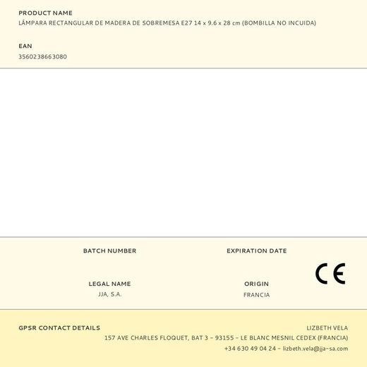 Lámpara Rectangular De Madera De Sobremesa E27 14 X 9.6 X 28 Cm (Bombilla No Incuida)