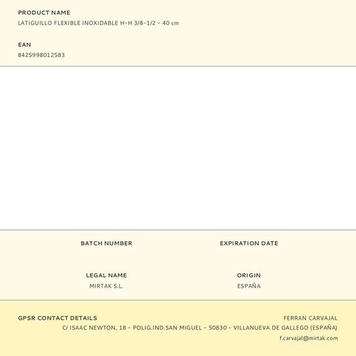 Latiguillo Flexible Inoxidable H-H 3/8-1/2 - 40 Cm