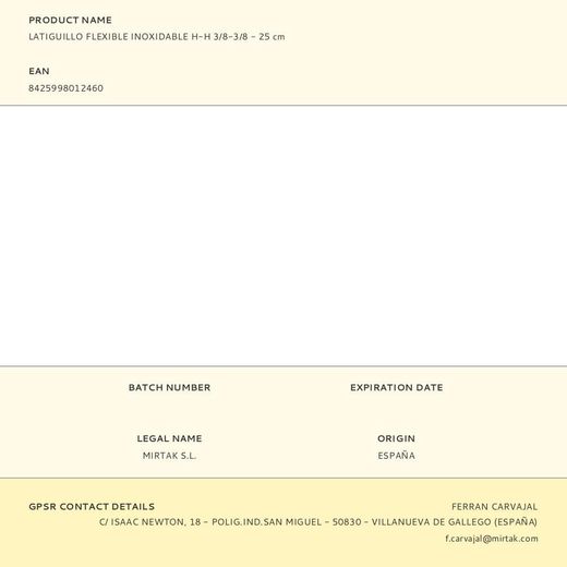 Latiguillo Flexible Inoxidable H-H 3/8-3/8 - 25 Cm