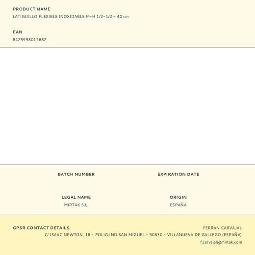 Latiguillo Flexible Inoxidable M-H 1/2-1/2 - 40 Cm