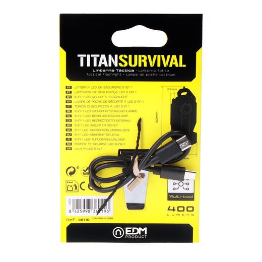 Linterna De Seguridad 6 En 1 Titan Survival, 2 Leds, 400 Lm, 7+2,5 W, 39 X 21 X 92 Mm