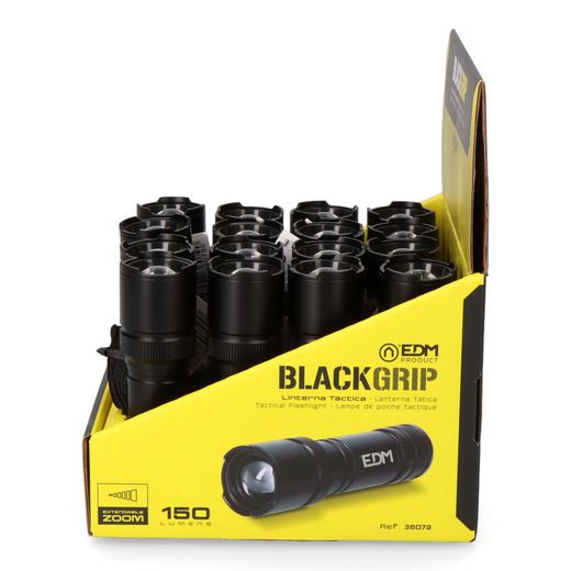 Linterna Led Táctica Black Grip 150 Lm Con Zoom, 3 X Aaa (Incluidas), Aluminio