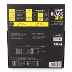 Linterna Led Táctica Black Grip 150 Lm Con Zoom, 3 X Aaa (Incluidas), Aluminio