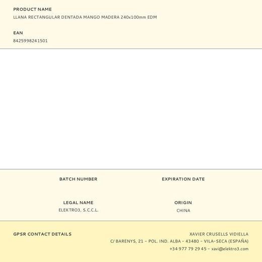 Llana Rectangular Dentada Mango Madera 240X100Mm Edm