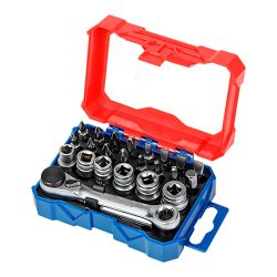 Llave De Carraca Mini, Puntas Y Vasos De ¼ Pulg, Juego 24 Piezas