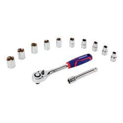 Llave De Carraca Y Vasos ½ Pulg, Acabado Brillo, Juego De 12 Piezas, Métrico