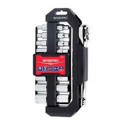 Llave De Carraca Y Vasos 3/8 Pulg, Soporte Giratorio, Juego 20 Piezas, Métrico-Sae