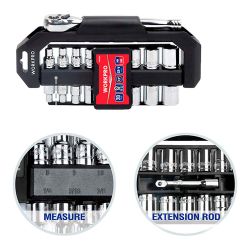 Llave De Carraca Y Vasos 3/8 Pulg, Soporte Giratorio, Juego 20 Piezas, Métrico-Sae