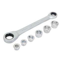 Llave De Estrella Cr-V Doble Con Carraca, 6 Bocas Intercambiables, 14 X 19 Mm, 7 Piezas