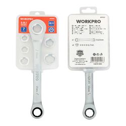 Llave De Estrella Cr-V Doble Con Carraca, 6 Bocas Intercambiables, 14 X 19 Mm, 7 Piezas