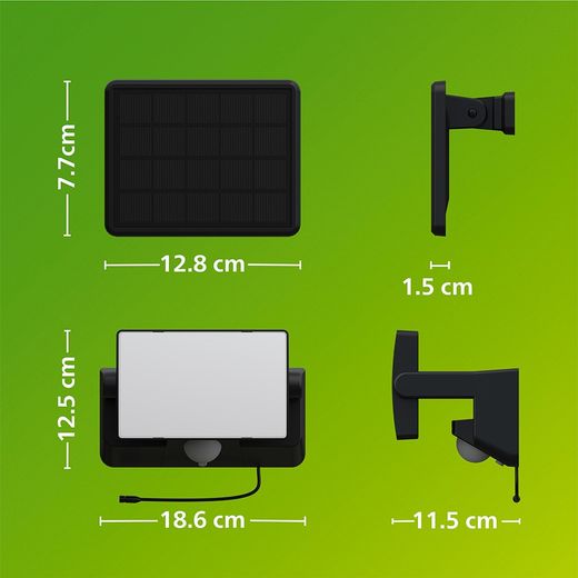 Luz De Seguridad Solar Fyns Negra 8,2 W, 1000/50 Im, 3000 K