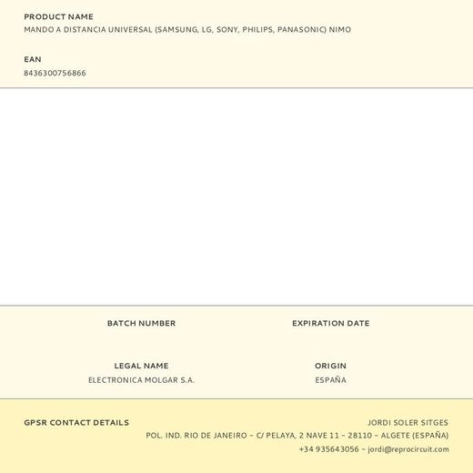 Mando A Distancia Universal (Samsung, Lg, Sony, Philips, Panasonic) Nimo