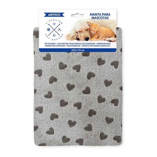 Manta Gris Corazones Marrones, 100 X 70 Cm