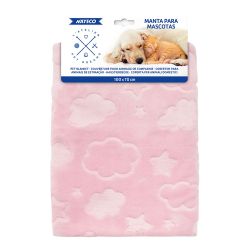 Manta Rosa Con Nubes Y Estrellas, 100 X 70 Cm