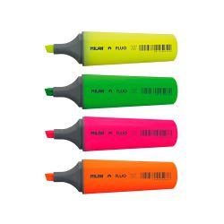 Marcadores Fluorescentes Punta Biselada Colores Surtidos, 4 Uds