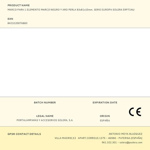 Marco Para 1 Elemento Marco Negro Y Aro Perla 83X81X10Mm. Serie Europa Solera Erp71Nu