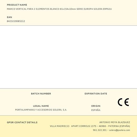 Marco Vertical Para 2 Elementos Blanco 81X154X10Mm Serie Europa Solera Erp62U