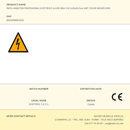 Mata Insectos Profesional Eléctrico, Color Negro, 2 X 10W, 80 M², 43,7 X 10 X 26,5 Cm 340°