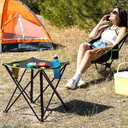 Mesa De Camping Plegable Textil Con Funda Cafolby