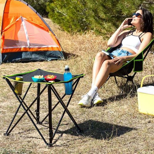 Mesa De Camping Plegable Textil Con Funda Cafolby