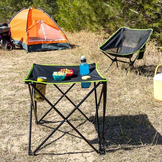 Mesa De Camping Plegable Textil Con Funda Cafolby