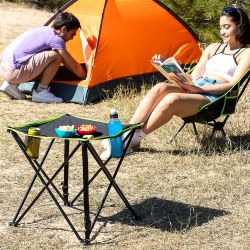 Mesa De Camping Plegable Textil Con Funda Cafolby