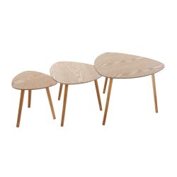 Mesa De Centro De Madera Modelo Mileo, Juego De 3 Piezas