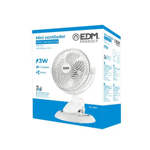 Ventilador Mini Recargable Con Pinza Y Base, 3 W, 31,6 Db, Ø17 X 18 X 28 Cm
