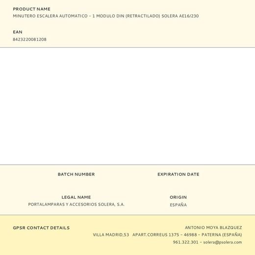 Minutero Escalera Automatico - 1 Modulo Din (Retractilado) Solera Ae16/230