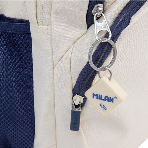 Mochila Escolar 4 Cremalleras Serie 1918 25 L Beige Y Azul Marino
