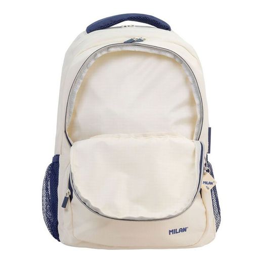 Mochila Escolar 4 Cremalleras Serie 1918 25 L Beige Y Azul Marino