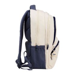 Mochila Escolar 4 Cremalleras Serie 1918 25 L Beige Y Azul Marino