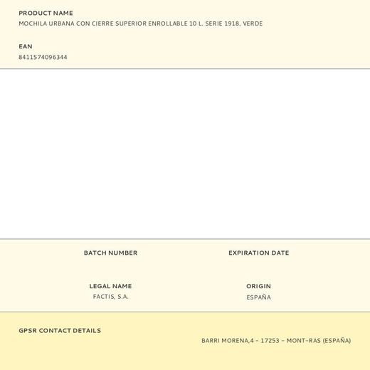 Mochila Urbana Con Cierre Superior Enrollable 10 L. Serie 1918, Verde