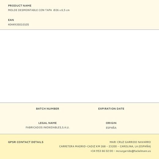 Molde Desmontable Con Tapa  Ø26 X 6,5 Cm