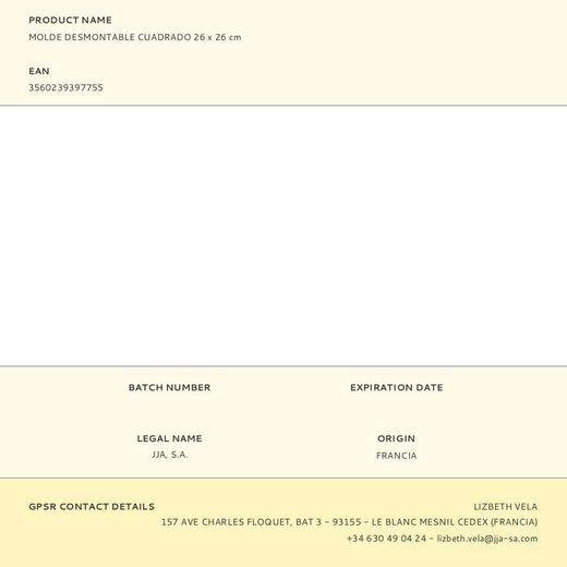 Molde Desmontable Cuadrado 26 X 26 Cm