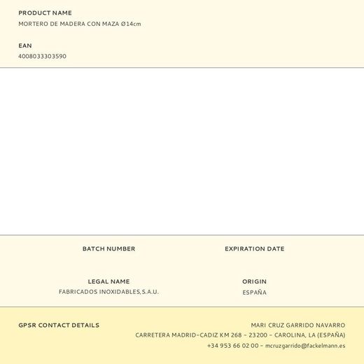 Mortero De Madera Con Maza Ø14 Cm