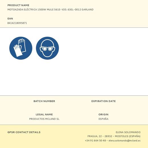 Motoazada Eléctrica 1500W Mule 561E-V20. 63El-0012 Garland