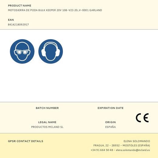 Motosierra De Poda Bulk Keeper 20V 108-V23 20_V-0001 Garland