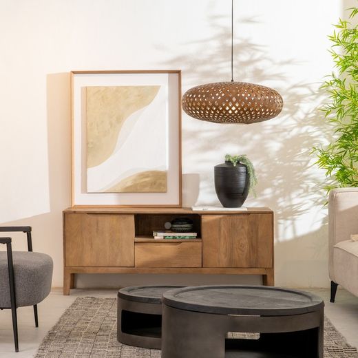 Mueble Tv Natural Madera De Mango Salón 150 X 40 X 60 Cm